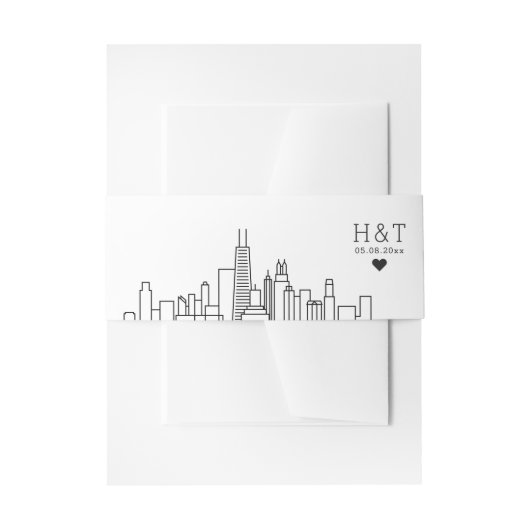 Chicago bruiloft | Gestileerde skyline monogram Uitnodigingen Wikkel (Voorkant Voorbeeld)