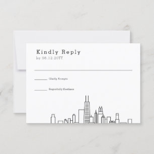 Chicago bruiloft Gestileerde Skyline RSVP Kaartje