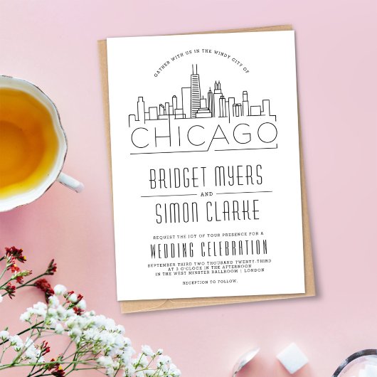 Chicago bruiloft | Gestileerde Skyline uitnodiging