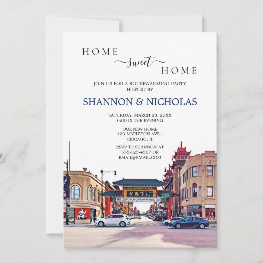 Chicago Chinatown Housewarming Invitation Save The Date (Voorkant)