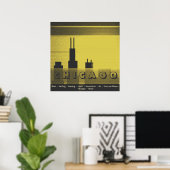 Chicago City graphic sundown and sunset graphic Poster (Thuiskantoor)
