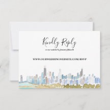 Chicago City Skyline Aquarel Online RSVP Kaart