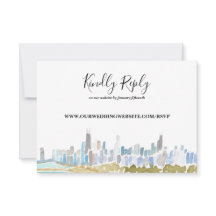 Chicago City Skyline Aquarel Online RSVP Kaart