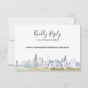 Chicago City Skyline Aquarel Online RSVP Kaart
