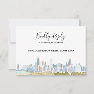 Chicago City Skyline Aquarel Online RSVP Kaart