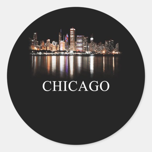 Chicago City Skyline Lights bij nacht Chicago Illi Ronde Sticker (Voorkant)