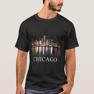 Chicago City Skyline Lights bij nacht Chicago Illi T-shirt