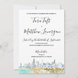 Chicago City Skyline Watercolor Wedding Invitation Kaart