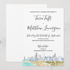 Chicago City Skyline Watercolor Wedding Invitation Kaart