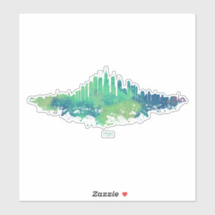 Chicago City Skyline Waterverf in blauw en groen Sticker