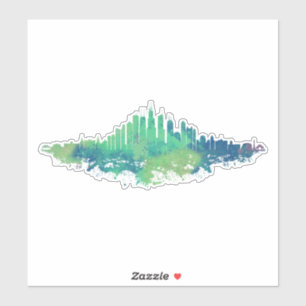 Chicago City Skyline Waterverf in blauw en groen Sticker