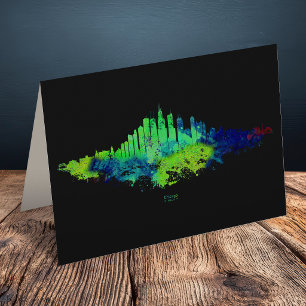 Chicago City Skyline Waterverf in blauw en limoen Bedankkaart