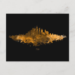 Chicago City Skyline Waterverf in sinaasappel Briefkaart