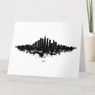 Chicago City Skyline Waterverf Zwart-wit Bedankkaart