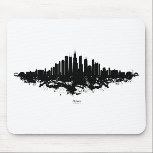 Chicago City Skyline Waterverf Zwart-wit Muismat