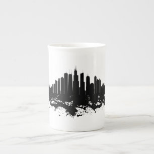 Chicago City Skyline Waterverf Zwart-wit Porselein Kop