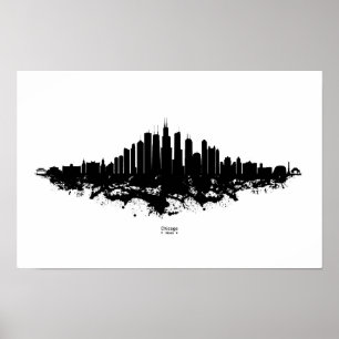 Chicago City Skyline Waterverf Zwart-wit Poster