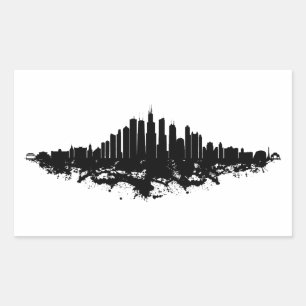 Chicago City Skyline Waterverf Zwart-wit Rechthoekige Sticker