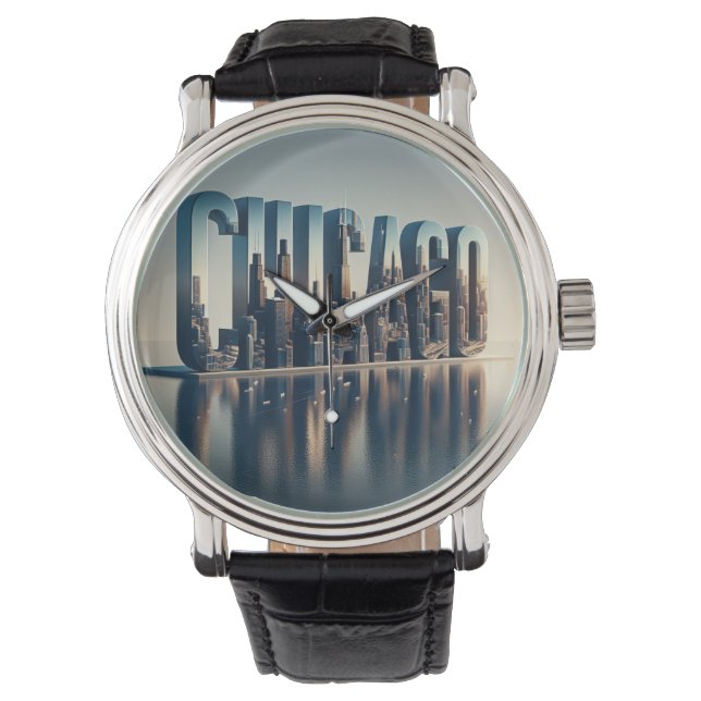 Chicago City Waterreflectie Horloge (Voorkant)
