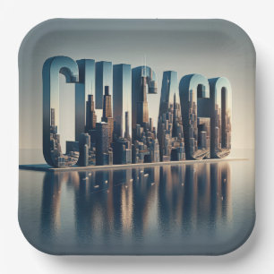 Chicago City Waterreflectie Papieren Bordje