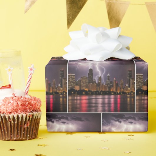 Chicago City wolkenkrabbers met bliksem Cadeaupapier (Verjaardagsfeest)