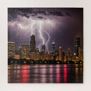 Chicago City wolkenkrabbers met bliksem Legpuzzel