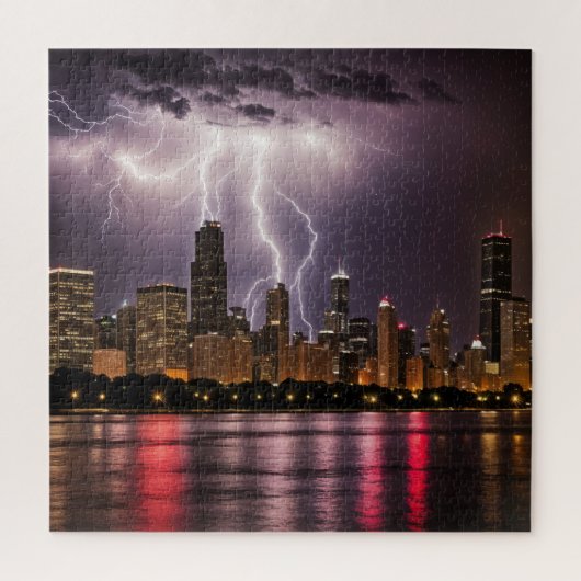 Chicago City wolkenkrabbers met bliksem Legpuzzel (Verticaal)