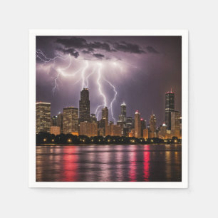 Chicago City wolkenkrabbers met bliksem Servet