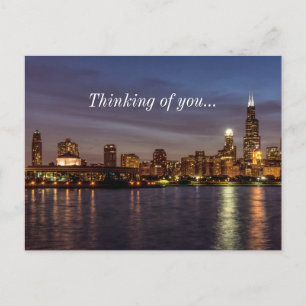 Chicago Cityscape Night Thinking You Briefkaart