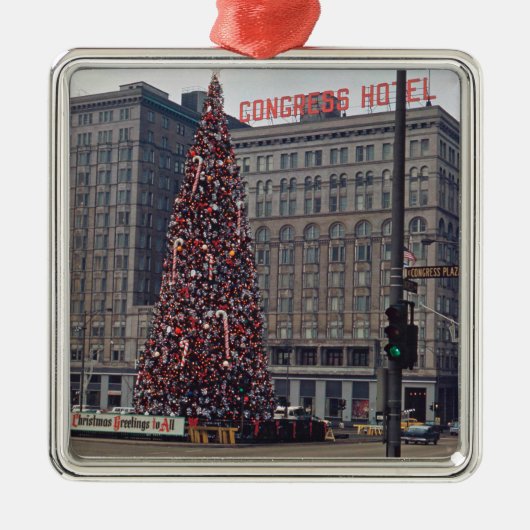 Chicago Congress Hotel kerstboom 1963 Foto Metalen Ornament (Voorkant)