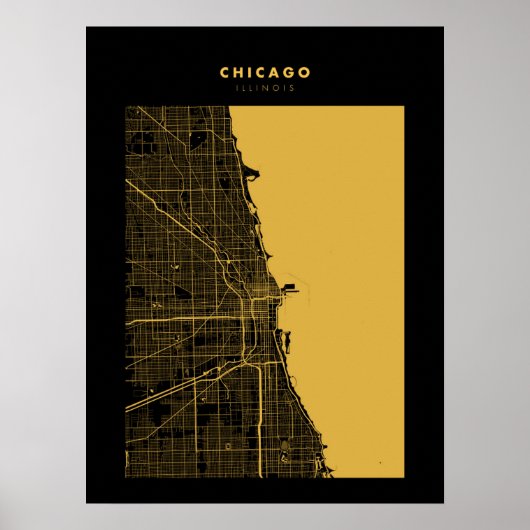 Chicago Dark Gold City Map Poster (Voorkant)
