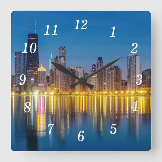 Chicago Dawn Cityscape Wandklok Vierkante Klok (Voorkant)