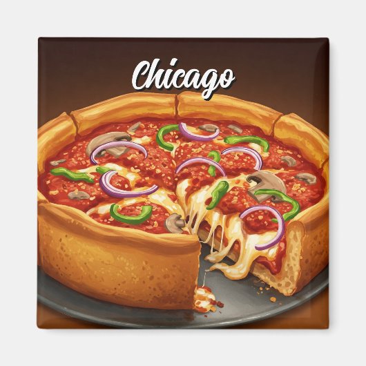 Chicago Deep Dish Pizza Magneet (Voorkant)