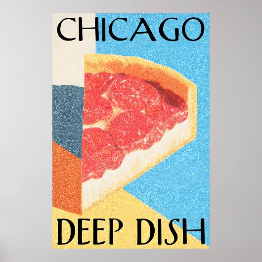 Chicago Deep Dish Poster Retro Pizza Art Print – (Devant)