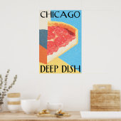 Chicago Deep Dish Poster Retro Pizza Art Print – (Cuisine)