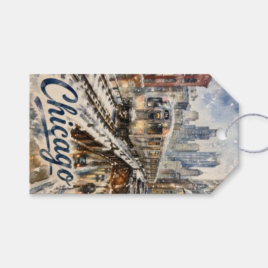 Chicago El Trein in de Wintersneeuw Cadeaulabel (Voorkant (Horizontaal))