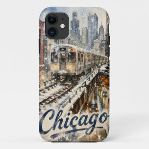 Chicago El Trein in de Wintersneeuw iPhone 11 Hoesje