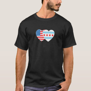 Chicago en USA Flag Twin Heart for Proud American T-shirt