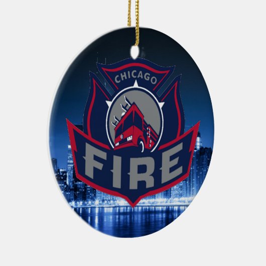 Chicago Fire with Skyline Keramisch Ornament (Rechts)