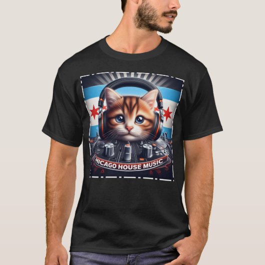Chicago Flag Cat House Muziek 002 T-shirt (Voorkant)