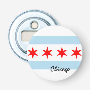 Chicago Flag, City & Illinois State USA/sport Button Flesopener