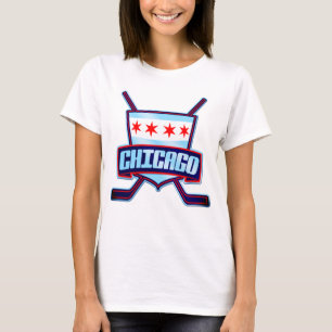 Chicago Flag Hockey Logo met Rugprint T-shirt