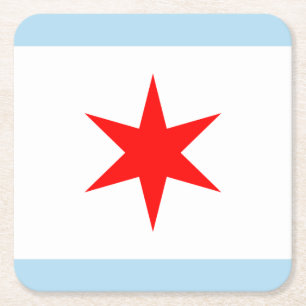 Chicago Flag Red Star Light Blue Stripes Vierkante Kartonnen Onderzetter