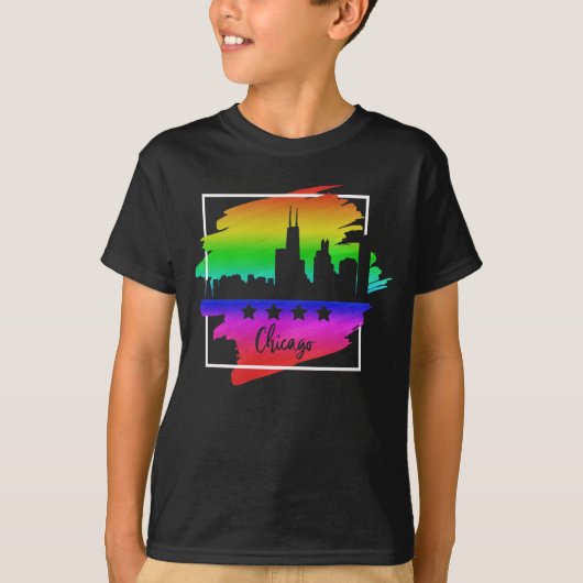 Chicago Flag Skyline LGBT Gay Pride Parade T-shirt (Voorkant)