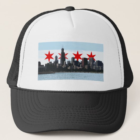 Chicago Flag Skyline Trucker Hat Pet (Voorkant)