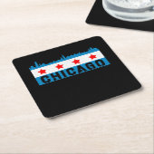  Chicago Flag Skyline Vierkante Kartonnen Onderzetter (Schuin)