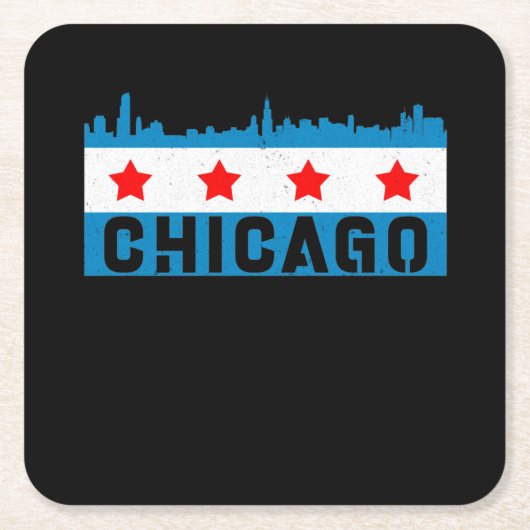  Chicago Flag Skyline Vierkante Kartonnen Onderzetter (Voorkant)