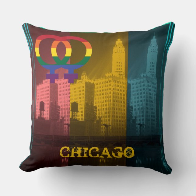 Chicago Gay Lesbian Interest Rainbow Wrigley Bldg Kussen (Voorkant)