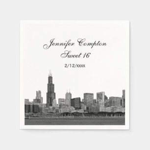 Chicago Gegraveerde Uitzicht Silhouette Sweet 16 Servetten