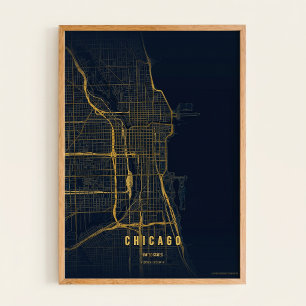 Chicago Gouden Kaart Print Kunst aan de Wand Poste